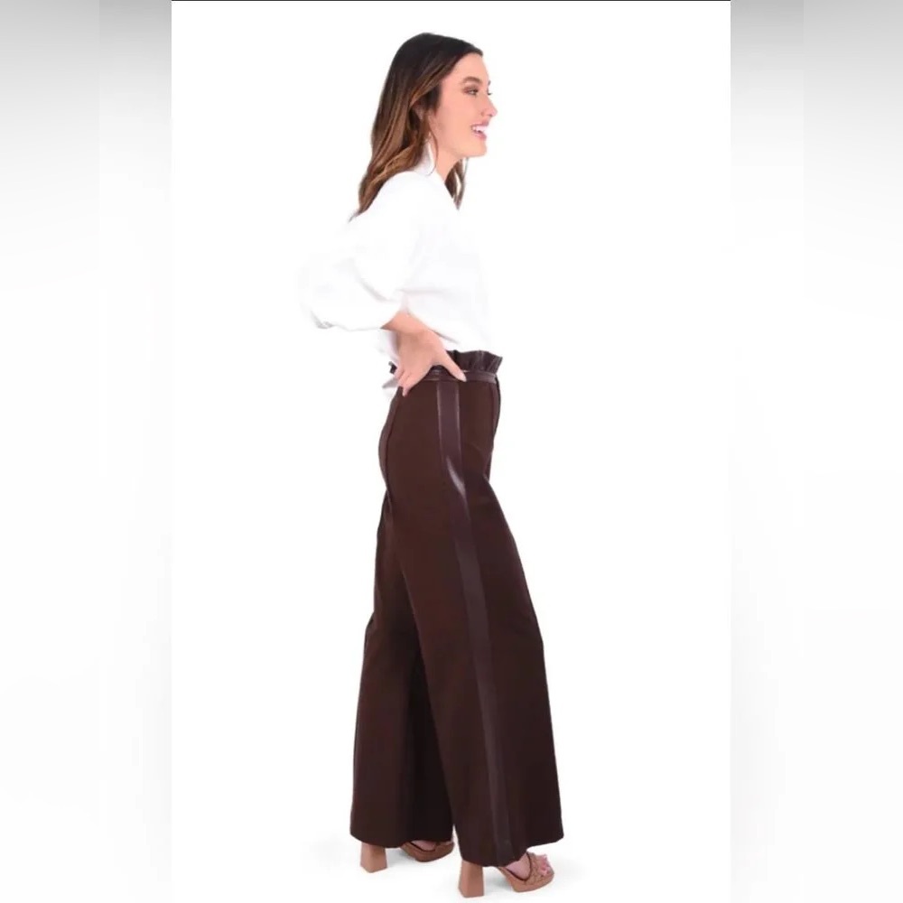 NWT boutique Emily Mccarthy Ruffle Ponte Flares Java Preppy Office ladies XXL